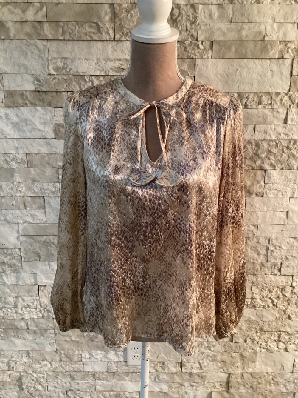 Tommy Bahama Glittering Sea Metallic Snakeskin Peasant Blouse Top XS